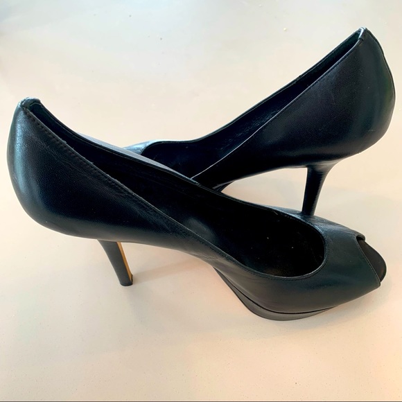 Velvet Angel black leather stiletto peep toe heels SZ 10 - Picture 5 of 6